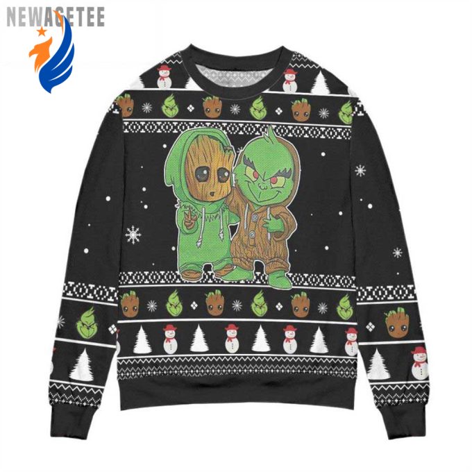 Best Friends Baby Groot And Grinches Ugly Christmas Sweater Black Gift Xmas Best Friends Baby Groot And Grinches Ugly Christmas Sweater Black Gift Xmas