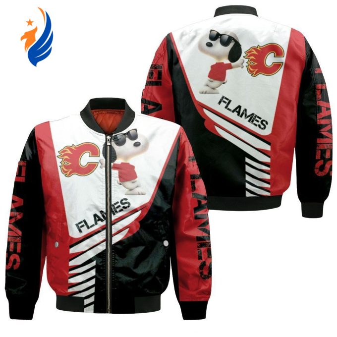 Calgary Flames Snoopy For Fans Bomber Jacket Calgary Flames Snoopy For Fans Bomber Jacket
