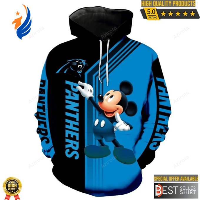 Carolina Panthers Football Mickey Mouse 3D Hoodie Carolina Panthers Football Mickey Mouse 3D Hoodie