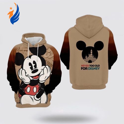 Classic Mickey Mouse Never Too Old For Disney Over Print 3D Hoodie Classic Mickey Mouse Never Too Old For Disney Over Print 3D Hoodie