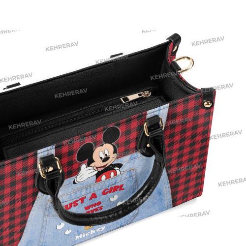 Custom Name Just A Girl Who Loves Mickey Leather Handbag, Mickey Women Purses, Mickey Lover’s Handbag,Custom Leather Bag, Mother’s day gift
