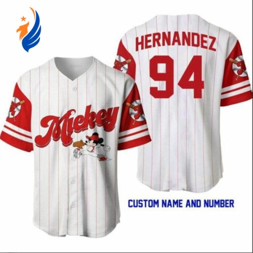 Personalized Disney Mickey Logo Baseball Jersey – Custom Name & Number Shop Now! Personalized Mickey Mouse Disney Baseball Jersey - Perfect Gift for Fans