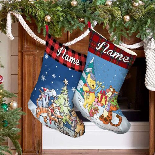 Personalized Winnie The Pooh Christmas Stocking with Friends – Custom Name Option