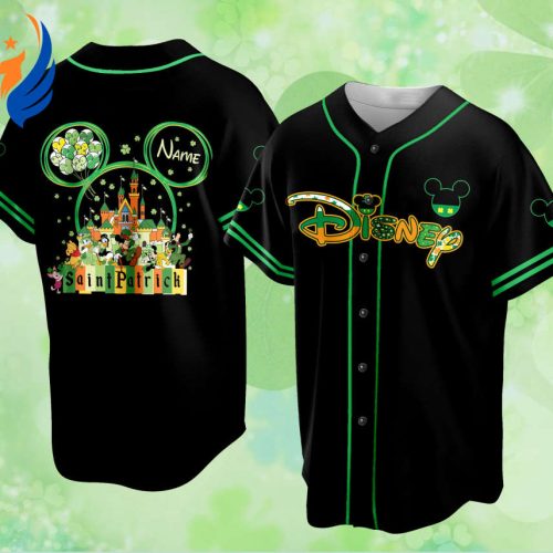 Personalized Mickey St Patrick s Disneyland Baseball Jersey - Perfect for Saint Patrick s Day Family Vacation!
