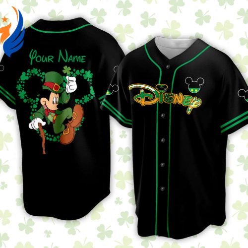 Custom Mickey Game Day Baseball Jersey – Disney Character Outfit for Baseball Fans Personalized Disneyland Saint Patrick s Day Baseball Jersey: Custom Mickey St Patrick Trip Shirt for Baseball Lovers