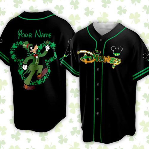 Personalized Disneyland Saint Patrick s Day Baseball Jersey – Celebrate with Mickey & Family on St Patrick s Day!