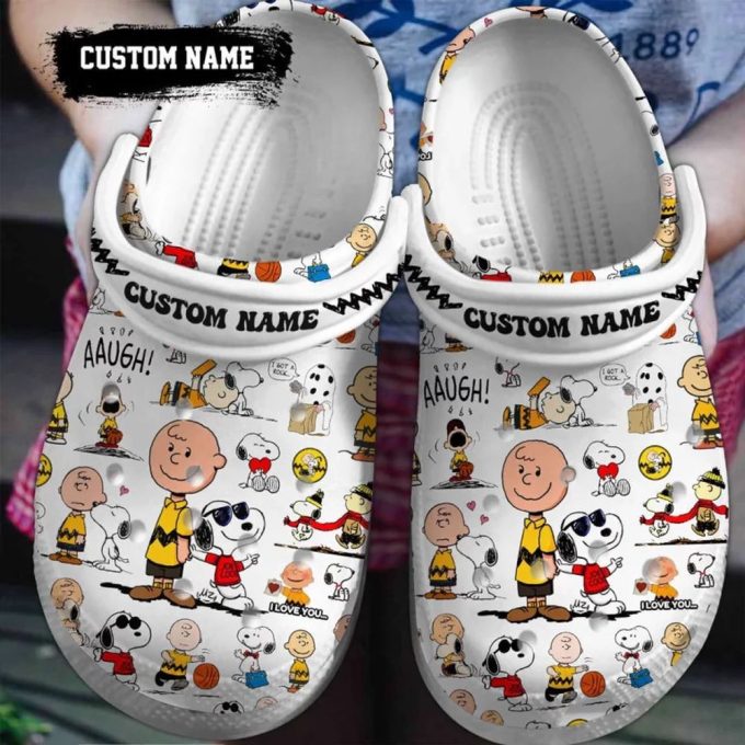 Customized Funny Clogs Snoopy And Charlie Brown White Clogs