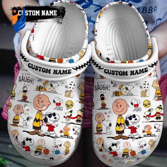 Customized Funny Clogs Snoopy And Charlie Brown White Clogs