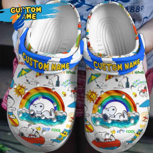 Get into the Easter spirit with our festive Happy Easter Snoopy T-Shirt! Customized Happy Summer Snoopy On The Beach Cartoon Clogs Shoes