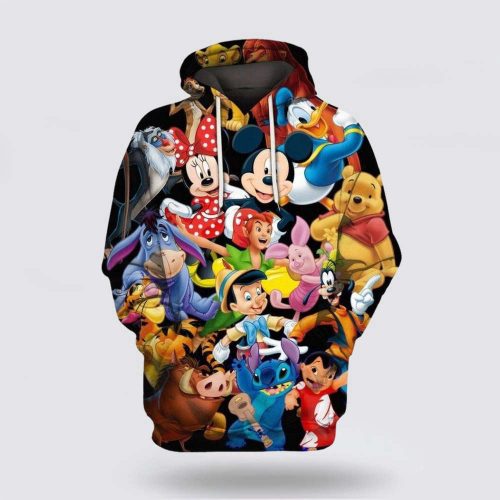 Disney All Characters Mickey Mouse Donald Stitch Pooh 3D Hoodie Disney All Characters Mickey Mouse Donald Stitch Pooh 3D Hoodie