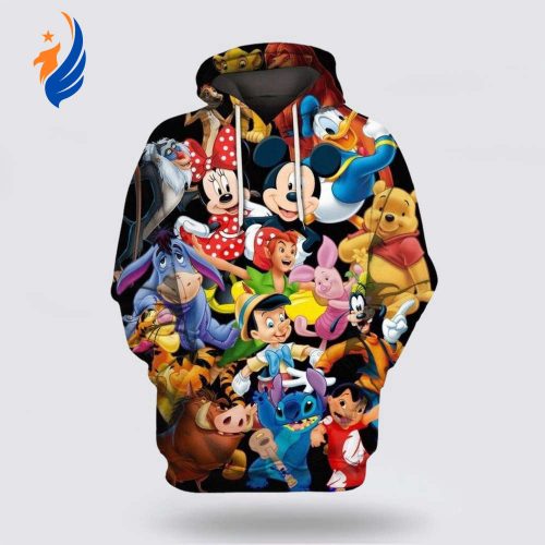 Disney All Characters Mickey Mouse Donald Stitch Pooh 3D Hoodie Disney All Characters Mickey Mouse Donald Stitch Pooh 3D Hoodie