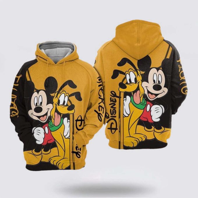 Disney Hoodie Mickey Mouse Hoodie Minnie Mouse And Pluto Yellow Black 3D Hoodie