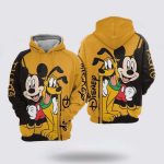Disney Hoodie Mickey Mouse Hoodie Minnie Mouse And Pluto Yellow Black 3D Hoodie