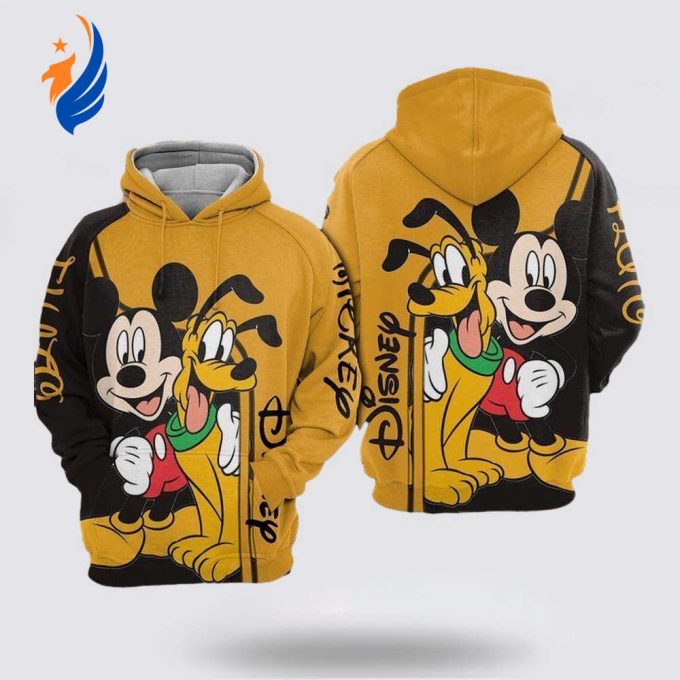 Disney Hoodie Mickey Mouse Hoodie Minnie Mouse And Pluto Yellow Black 3D Hoodie