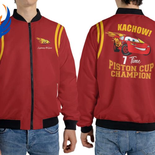 Disney Lightning Mcqueen 95 Kachow Racing Fleece Bomber Jacket – Piston Cup Champion Streetwear for Disneyland Family Trip