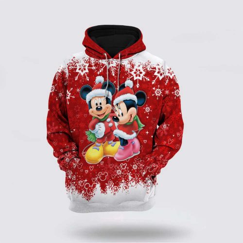 Disney Mickey And Minnie Mouse Snow Red And White 3D Hoodie Disney Mickey And Minnie Mouse Snow Red And White 3D Hoodie