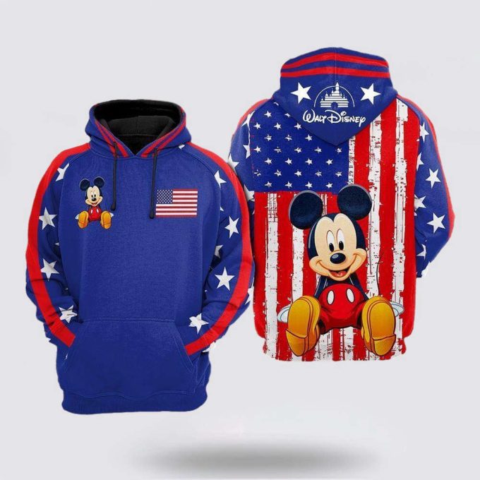 Disney Mickey Mouse American Flag Blue White Red 3D Hoodie