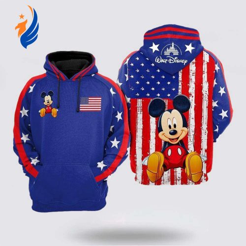Disney Mickey Mouse American Flag Blue White Red 3D Hoodie Disney Mickey Mouse American Flag Blue White Red 3D Hoodie
