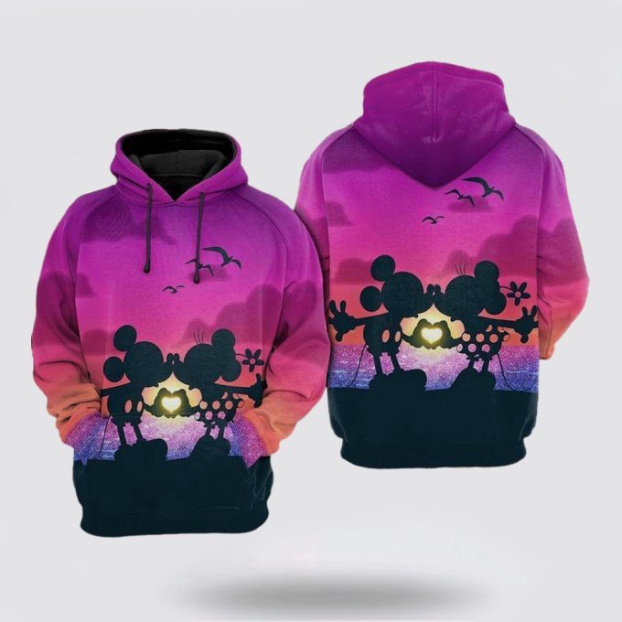 Disney Minnie And Mickey Minnie The Twilight Kiss Sunset Pink 3D Hoodie