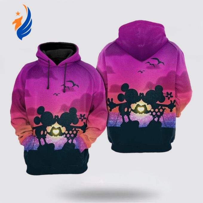 Disney Minnie And Mickey Minnie The Twilight Kiss Sunset Pink 3D Hoodie