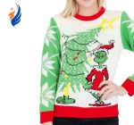 Dr Seuss Grinches As Santa Next To Tree Ugly Christmas Sweater Knit Wool Sweater