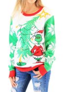Dr Seuss Grinches As Santa Next To Tree Ugly Christmas Sweater Knit Wool Sweater