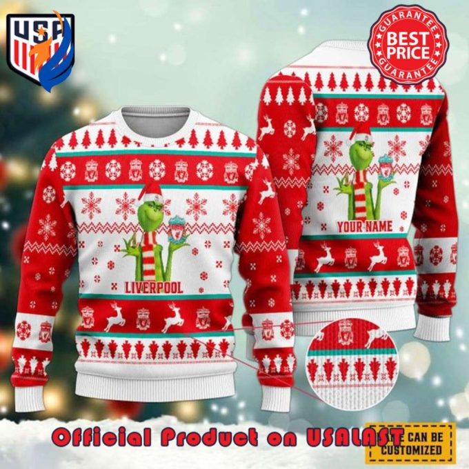 EPL LIVERPOOL GRINCH CUSTOM NAME LOGO SNOWFLAKE REINDEER UGLY CHRISTMAS SWEATER EPL LIVERPOOL GRINCH CUSTOM NAME LOGO SNOWFLAKE REINDEER UGLY CHRISTMAS SWEATER