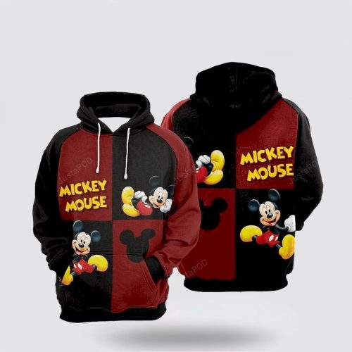 Film Character Mickey Mouse Disney Yellow Red All Over Print Hoodie Film Character Mickey Mouse Disney Yellow Red All Over Print Hoodie