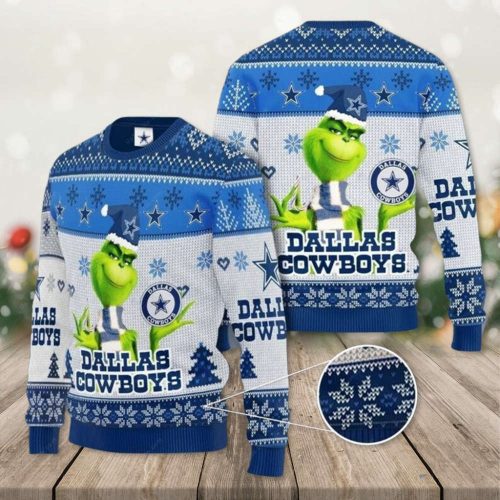 Funny Christmas Dallas Cowboys Grinches, 3D Dallas Cowboys Ugly Sweater