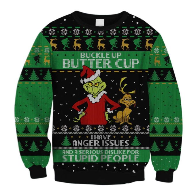 Grinches Buckle Up Butter Cup Ugly Christmas Sweater, All Over Print Sweatshirt