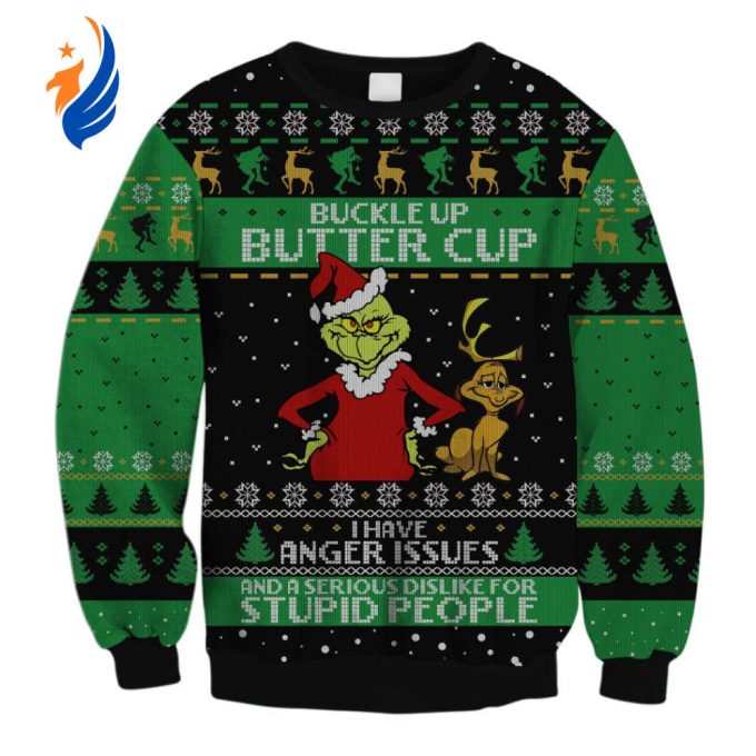 Grinches Buckle Up Butter Cup Ugly Christmas Sweater, All Over Print Sweatshirt