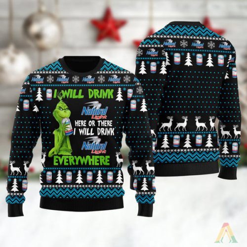 Grinches I Will Drink Natural Light Everywhere Ugly Christmas Sweater Grinches I Will Drink Natural Light Everywhere Ugly Christmas Sweater