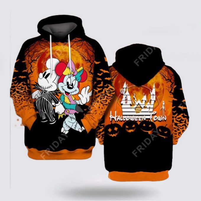 Halloween Town Mickey Mouse And Minnie Mouse 3D All Over Printed Hoodie