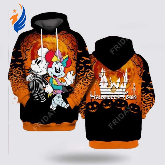Halloween Town Mickey Mouse And Minnie Mouse 3D All Over Printed Hoodie