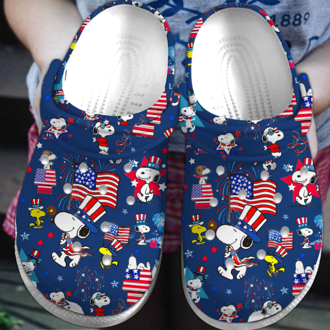 Happy The 4th Of July Snoopy Navy Clogs