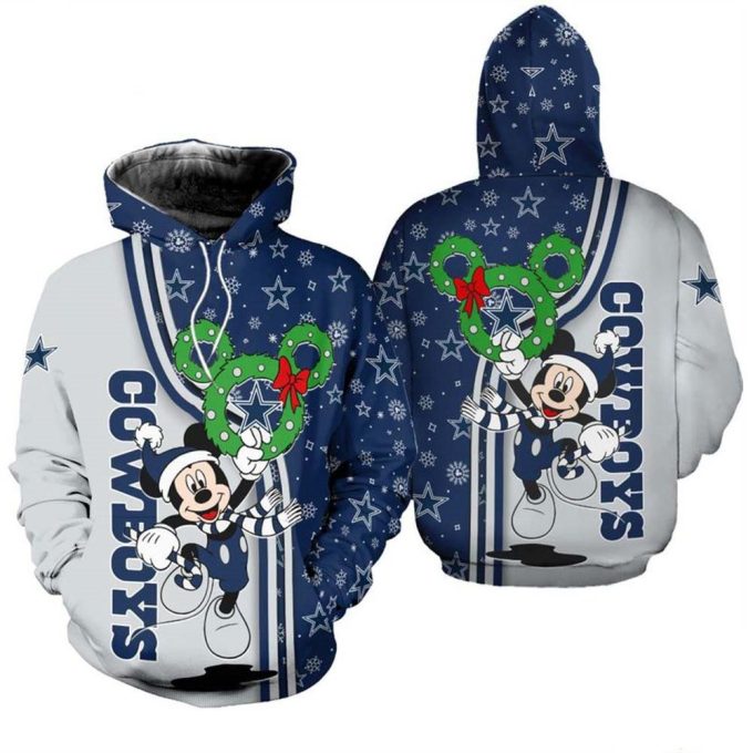 Limited Disney Football, Dallas Cowboys Christmas Mickey Mouse 3D Hoodie