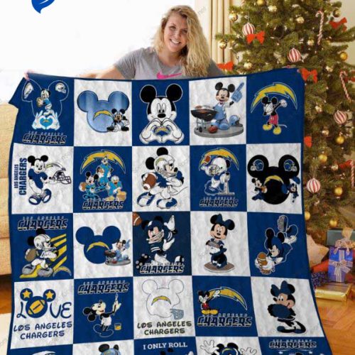 Los Angeles Chargers Disney Mickey Mouse Fleece Quilt Blanket Gift – Blanket Home Decor Gift