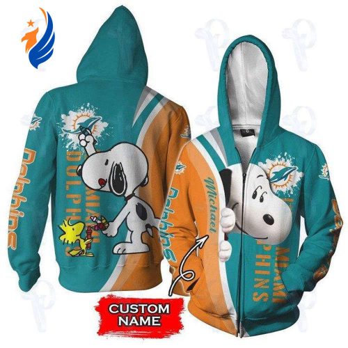 Miami Dolphins NFL Snoopy Personalized 3D All Over Print Hoodie, Zip Hoodie, Sweatshirt