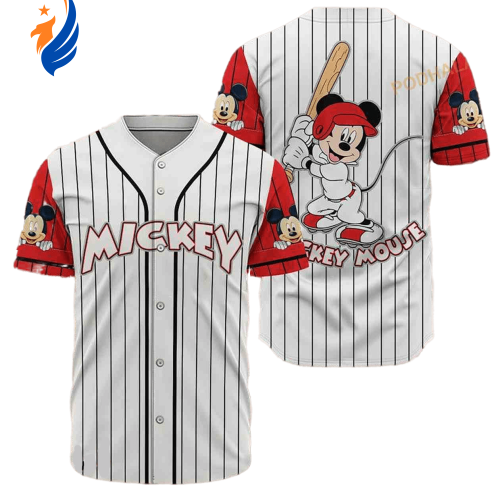 Disney Mickey Mouse Baseball Jersey - Happy Player Red & White Shirt