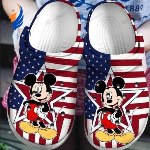 Mickey Mouse Disney Pattern Clogs-Slippers-Slippers Classic Clogs Shoes In Grey Mickey Mouse American Flag Star Pattern Clogs-Slippers-Slippers Classic Clogs Shoes In Blue & Red