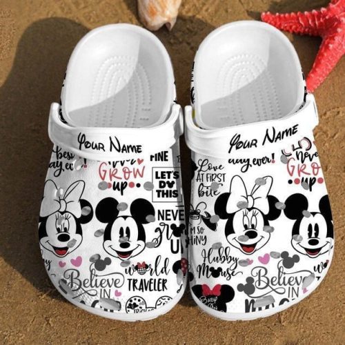 Mickey Mouse Custom name Pattern Clogs-Slippers Classic Clogs Shoes In White