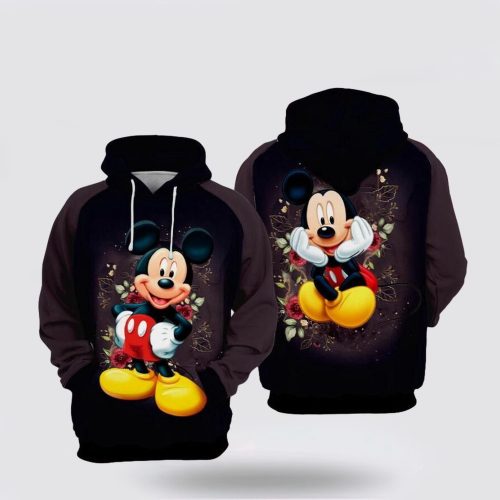 Mickey Mouse Flowers Over Print 3D Hoodie Mickey Mouse Flowers Over Print 3D Hoodie