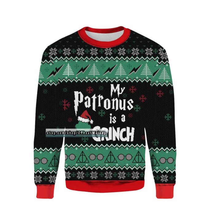 My Patronus Is Grinches Ugly Christmas Sweater, Grinches Lovers Ugly Sweater Over Print, 2022 Christmas Ugly Sweatshirt Hoodie