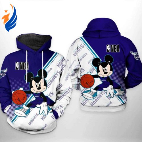NBA Charlotte Hornets White Dark Purple Mickey Pullover Hoodie AOP Shirt NBA Charlotte Hornets White Dark Purple Mickey Pullover Hoodie AOP Shirt