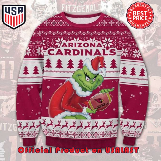 NFL ARIZONA CARDINALS THE GRINCH SANTA HAT NAME NUMBER UGLY CHRISTMAS SWEATER