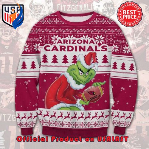 NFL ARIZONA CARDINALS THE GRINCH SANTA HAT NAME NUMBER UGLY CHRISTMAS SWEATER NFL ARIZONA CARDINALS THE GRINCH SANTA HAT NAME NUMBER UGLY CHRISTMAS SWEATER