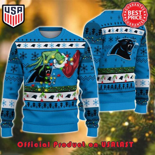 NFL CAROLINA PANTHERS GRINCH HAND WITH LOGO UGLY CHRISTMAS SWEATER NFL CAROLINA PANTHERS GRINCH HAND WITH LOGO UGLY CHRISTMAS SWEATER