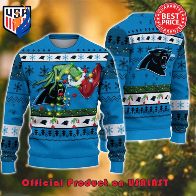 NFL CAROLINA PANTHERS GRINCH HAND WITH LOGO UGLY CHRISTMAS SWEATER NFL CAROLINA PANTHERS GRINCH HAND WITH LOGO UGLY CHRISTMAS SWEATER