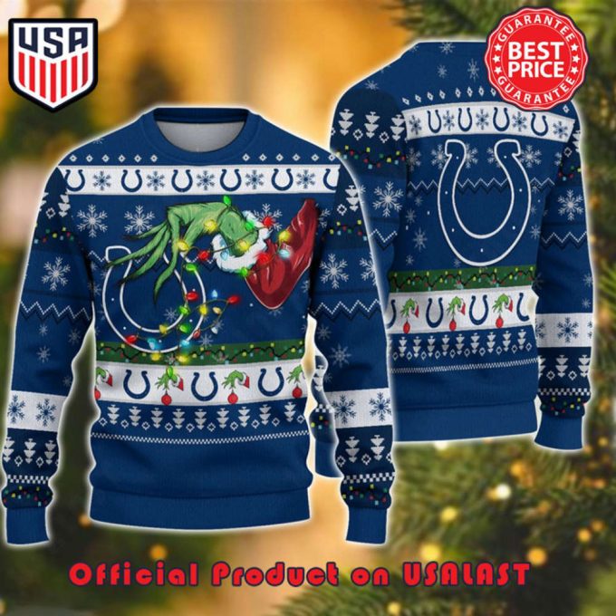 NFL INDIANAPOLIS COLTS GRINCH HAND WITH LOGO UGLY CHRISTMAS SWEATER