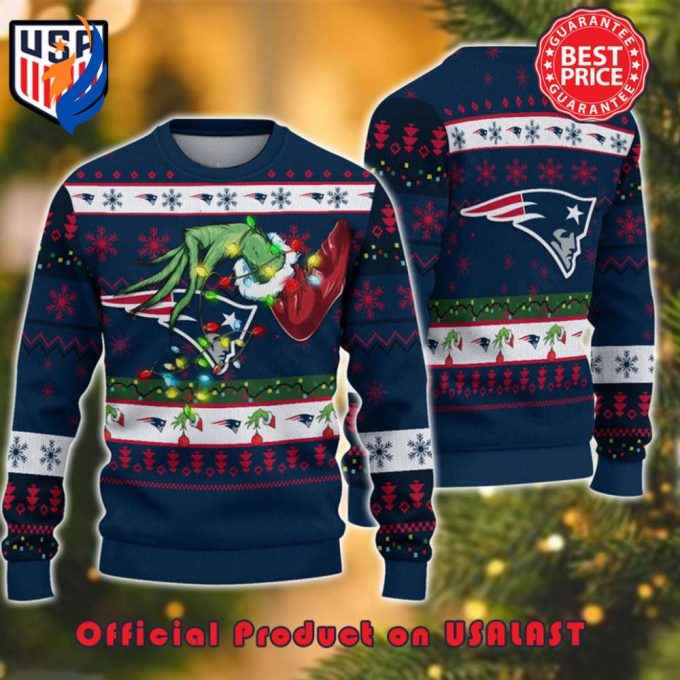 NFL NEW ENGLAND PATRIOTS GRINCH HAND WITH LOGO UGLY CHRISTMAS SWEATER NFL NEW ENGLAND PATRIOTS GRINCH HAND WITH LOGO UGLY CHRISTMAS SWEATER